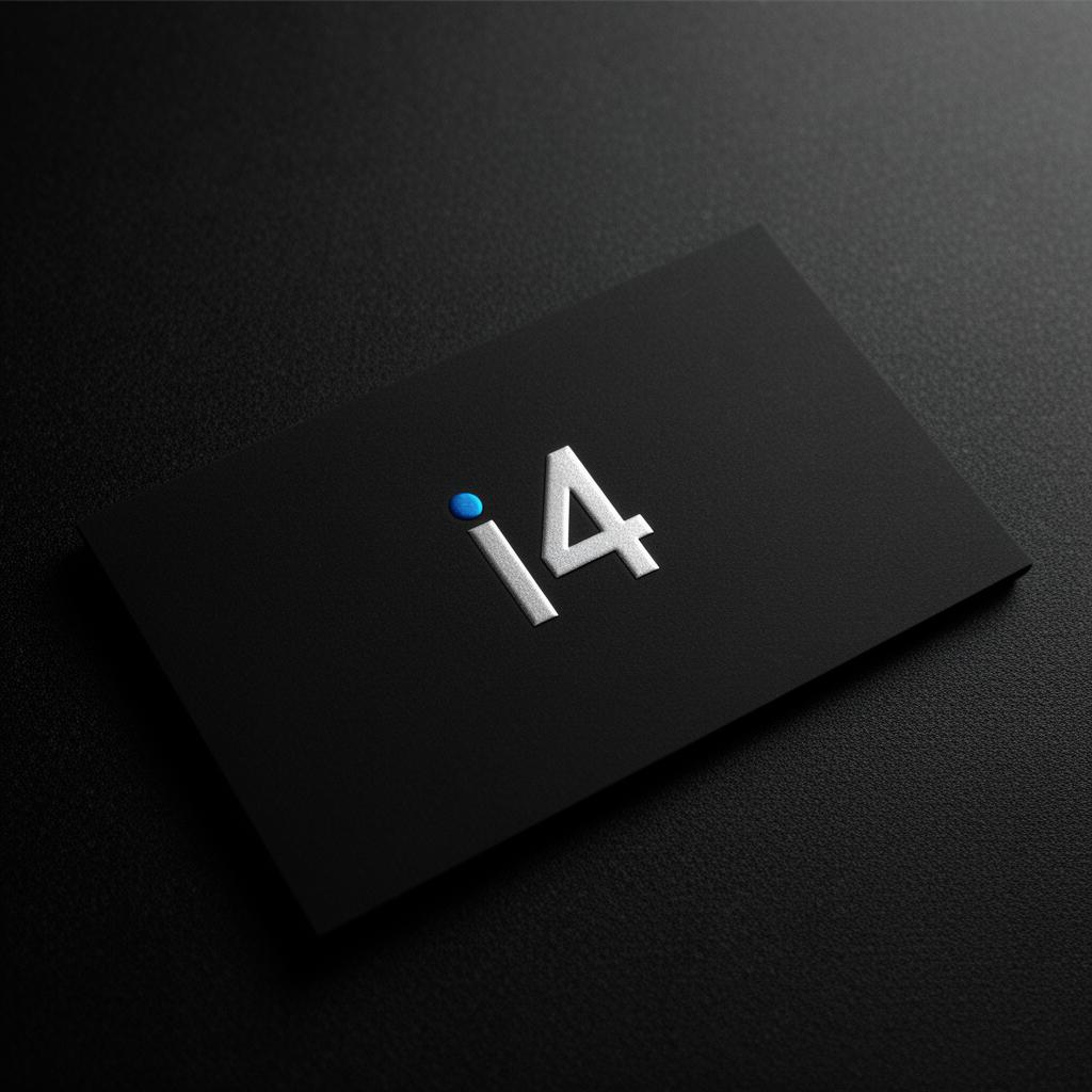 i4 logo embossed on a luxury matte black business card